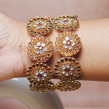 Premium Kundan Work Floral Thread Kada Bangle for Women & Girls (Pack of 2)