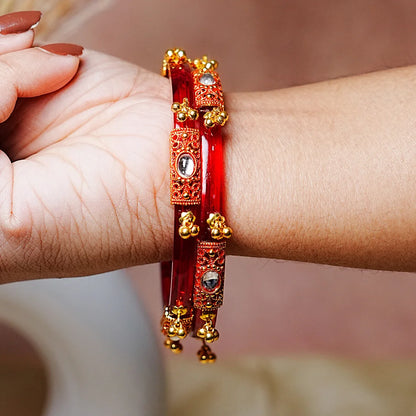 Premium Gold Ball Studded Acrylic Kada for Women (Pack of 2)