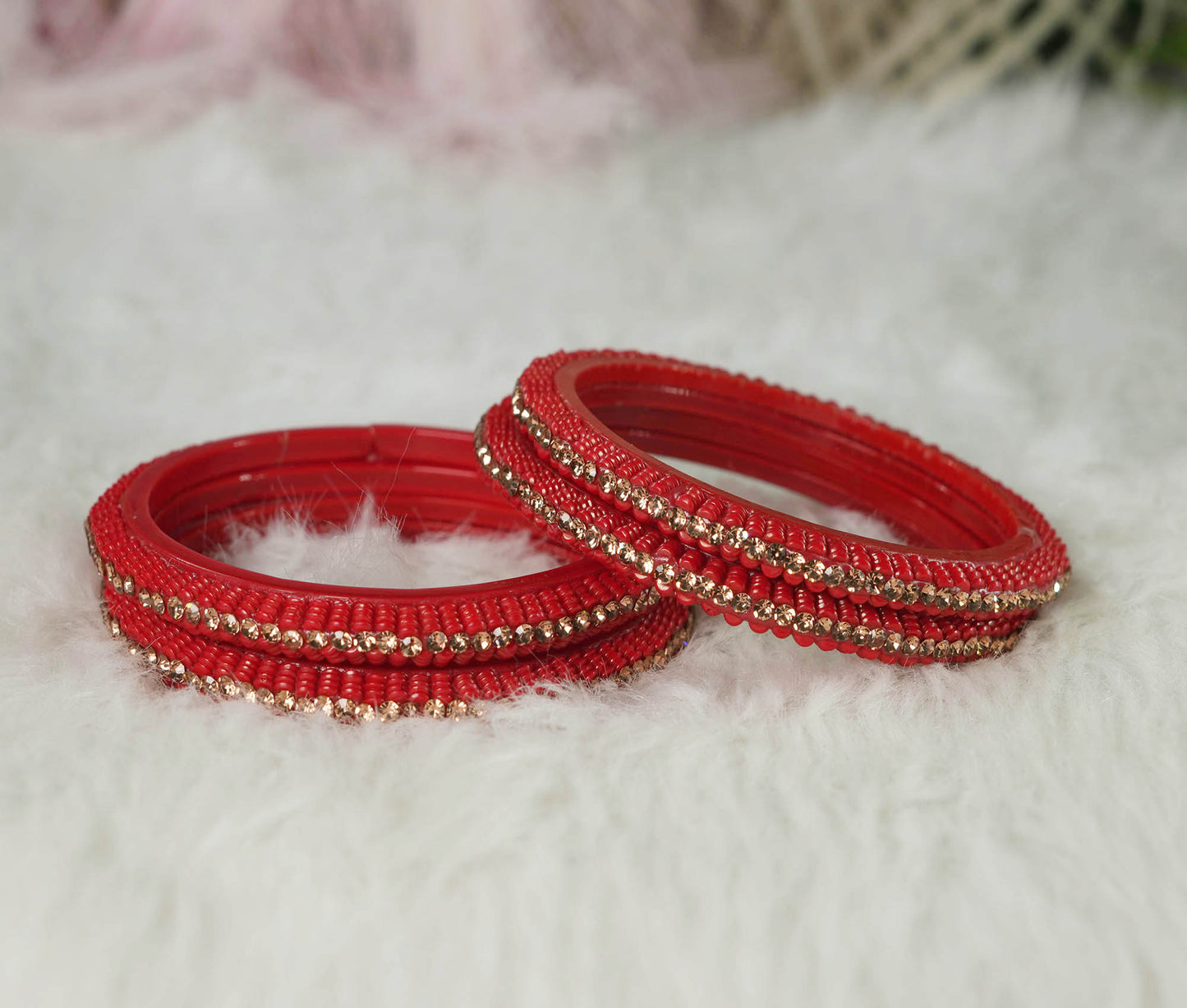 Glass Kada for Women & Girls Beads Studded Bangles for Ladies (Pack of 4 Kada)