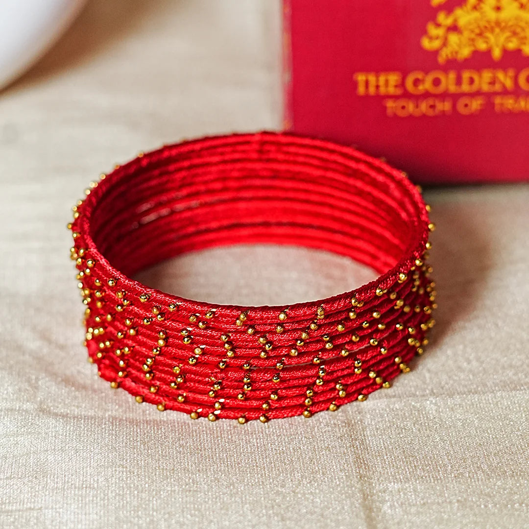 Metal Base with Premium Thread Work Bangles for Women & Girls (Pack of 12 Bangle)