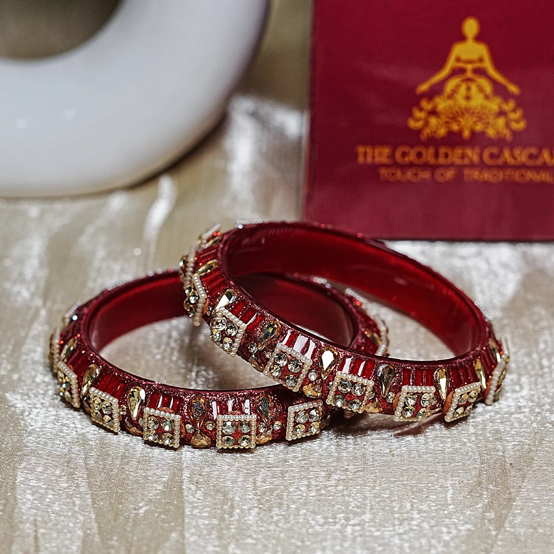 Women’s Glass Kada Bangles with Pearl & Stone Work (Pack of 2)