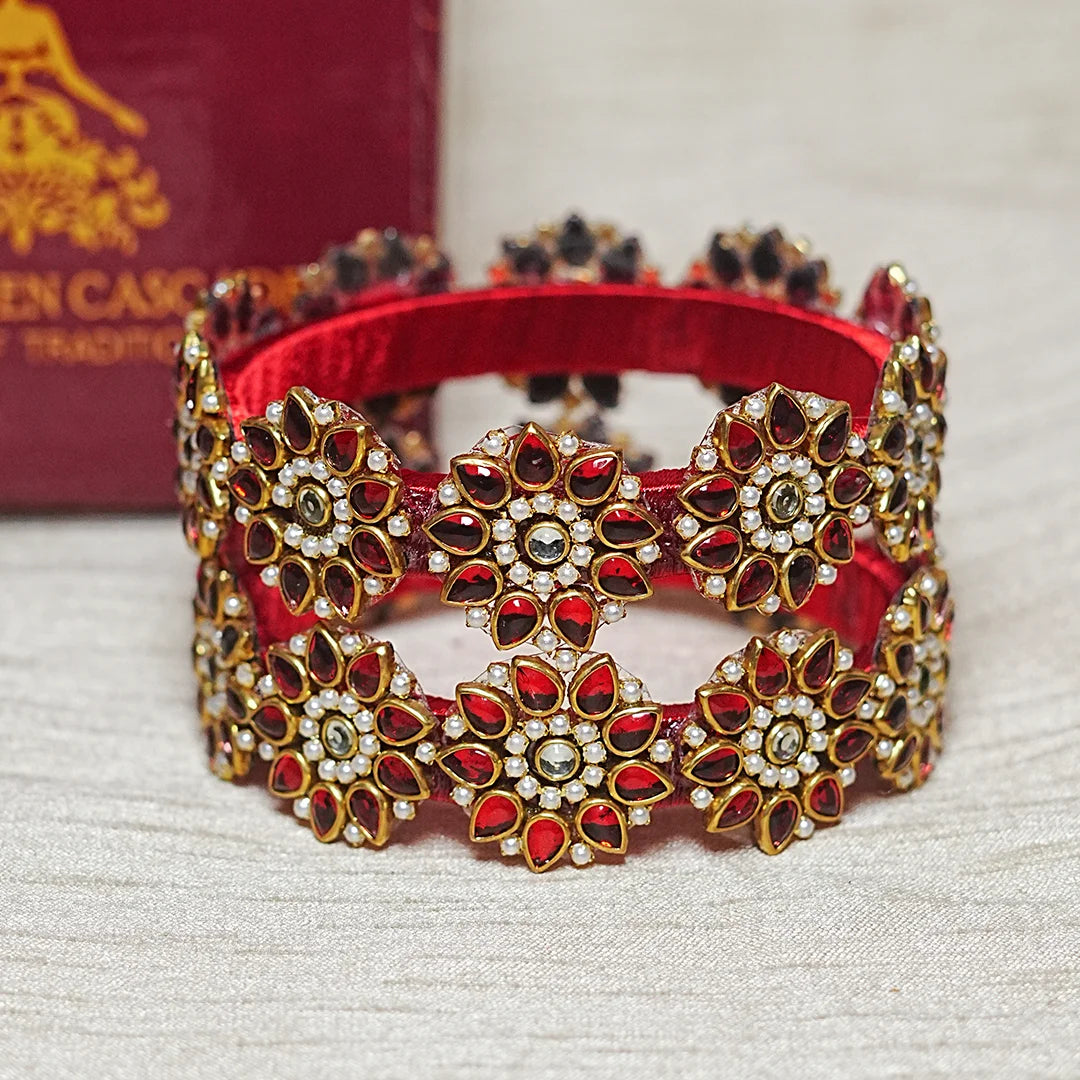 Premium Kundan Work Floral Thread Kada Bangle for Women & Girls (Pack of 2)