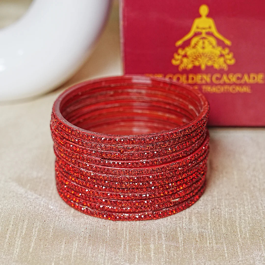 Women’s Designer Glass Bangles Set with Beads Work (Pack of 12)