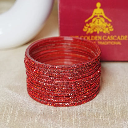 Women’s Designer Glass Bangles Set with Beads Work (Pack of 12)