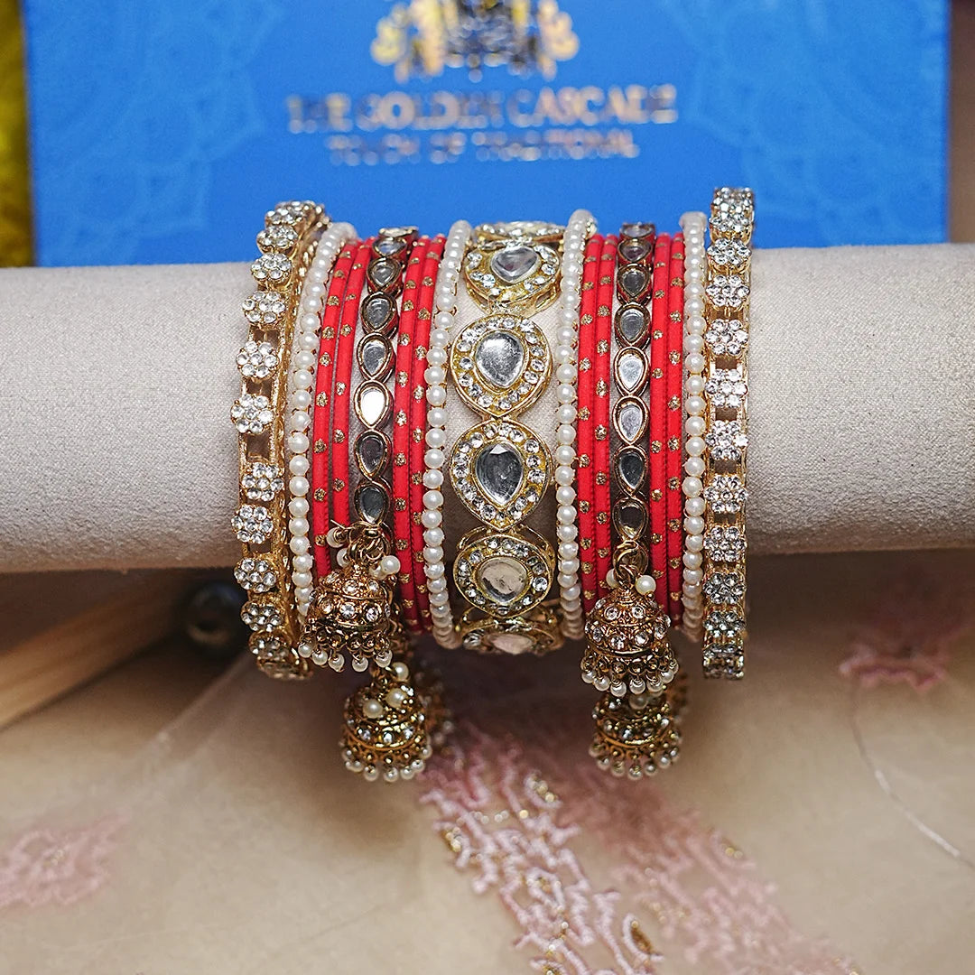 Traditional Bangles Set for Women & Girls | Kundan Work with Jhumki Latkan Kada
