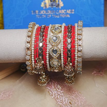 Traditional Bangles Set for Women & Girls | Kundan Work with Jhumki Latkan Kada