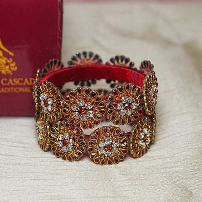 Premium Kundan Work Floral Thread Kada Bangle for Women & Girls (Pack of 2)