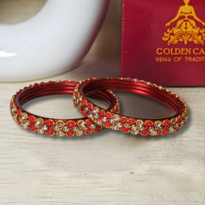 Traditional Glass Kada with Stone Work For Women (Pack of 2)