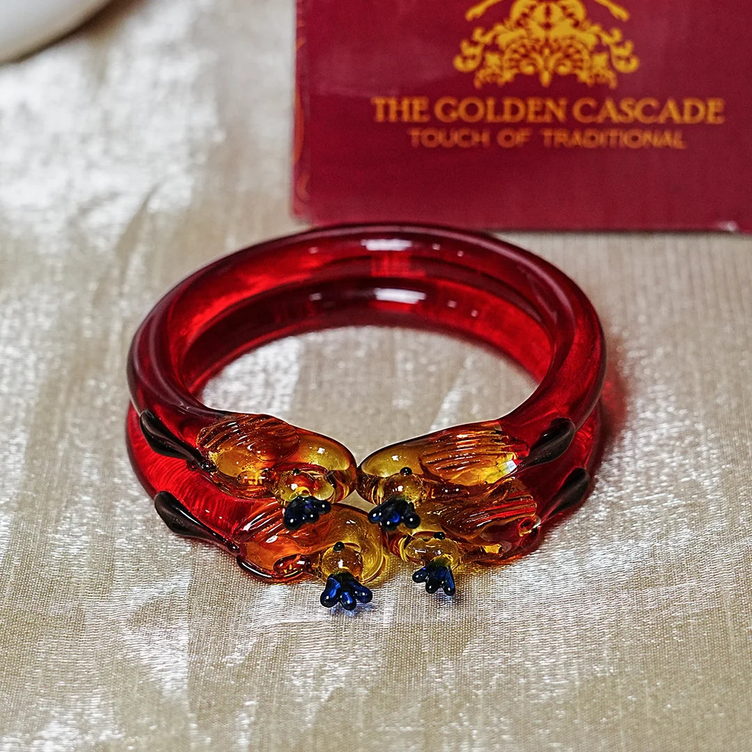 Traditional Peacock Design Glass Kada Bangle for Women & Girls (Pack of 2)