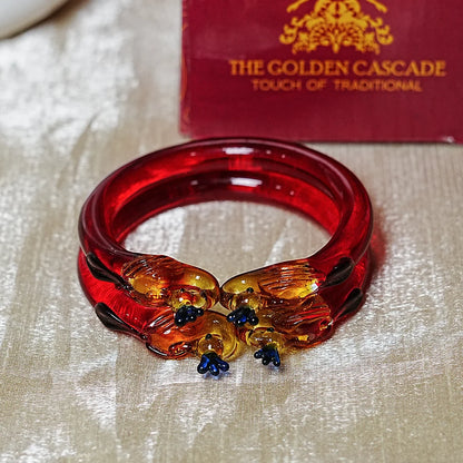 Traditional Peacock Design Glass Kada Bangle for Women & Girls (Pack of 2)