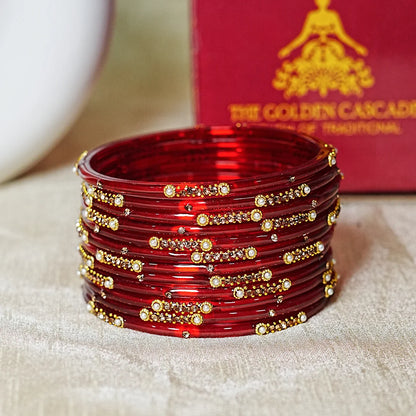 Premium Glass Bangles for Women | Zircon & Beads Work | Glossy Finish (Pack of 12)