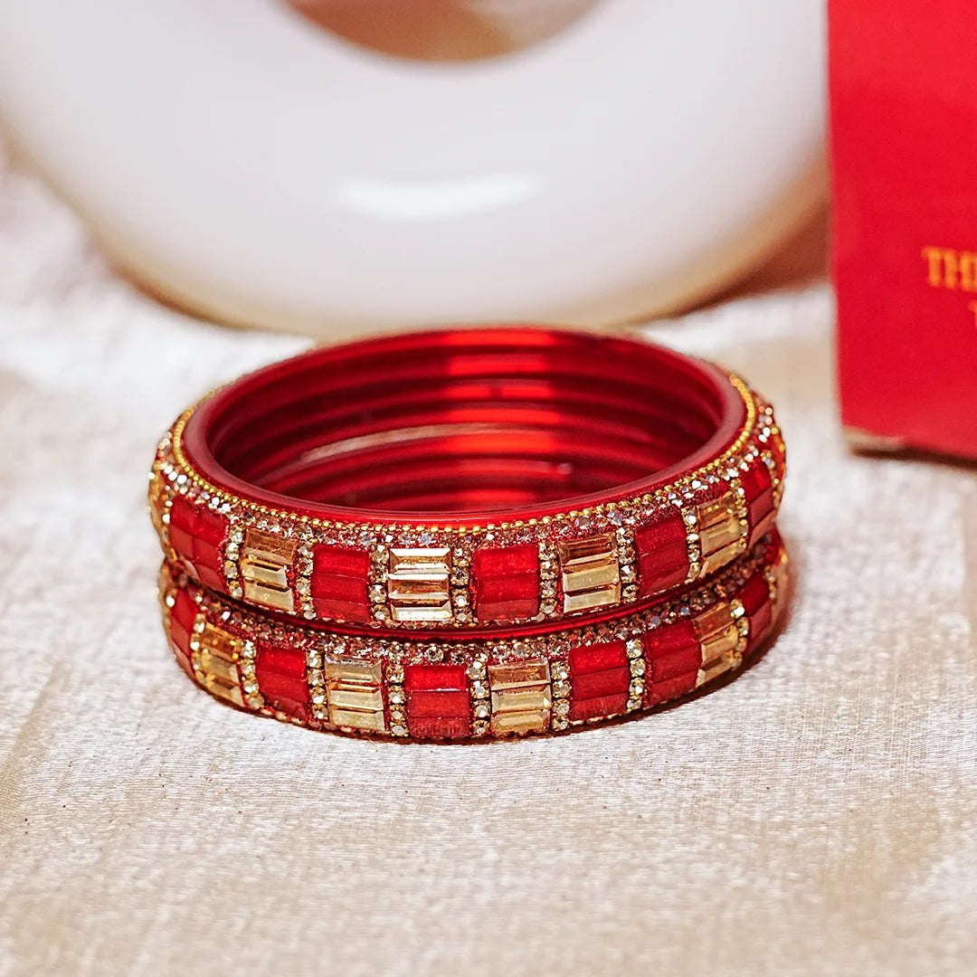 Designer Glass Kada Bangle with Stone & Beads Work for Women & Girls (Pack of 2)