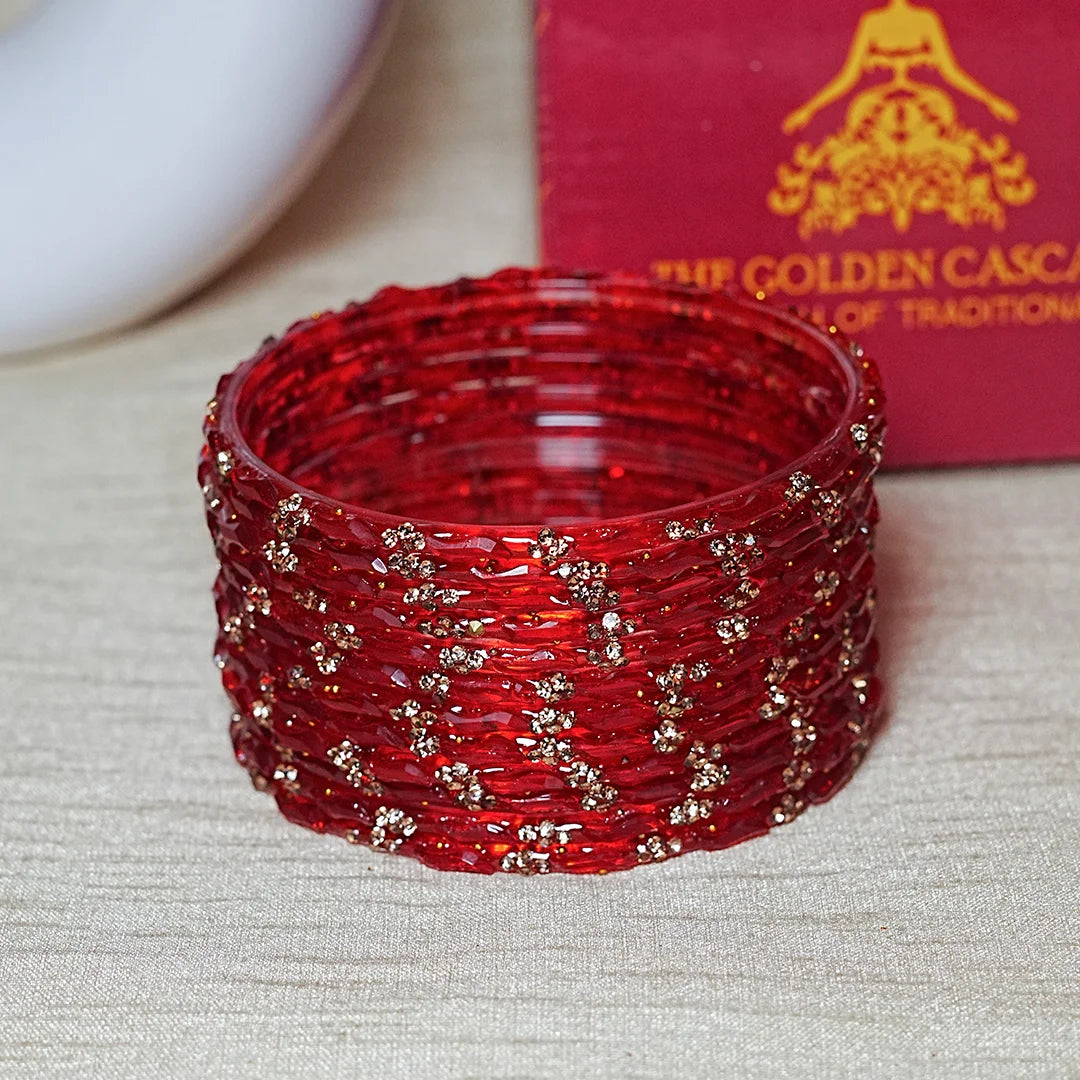 Designer Beads Work Glass Bangles for Women (Pack of 12 Bangle)