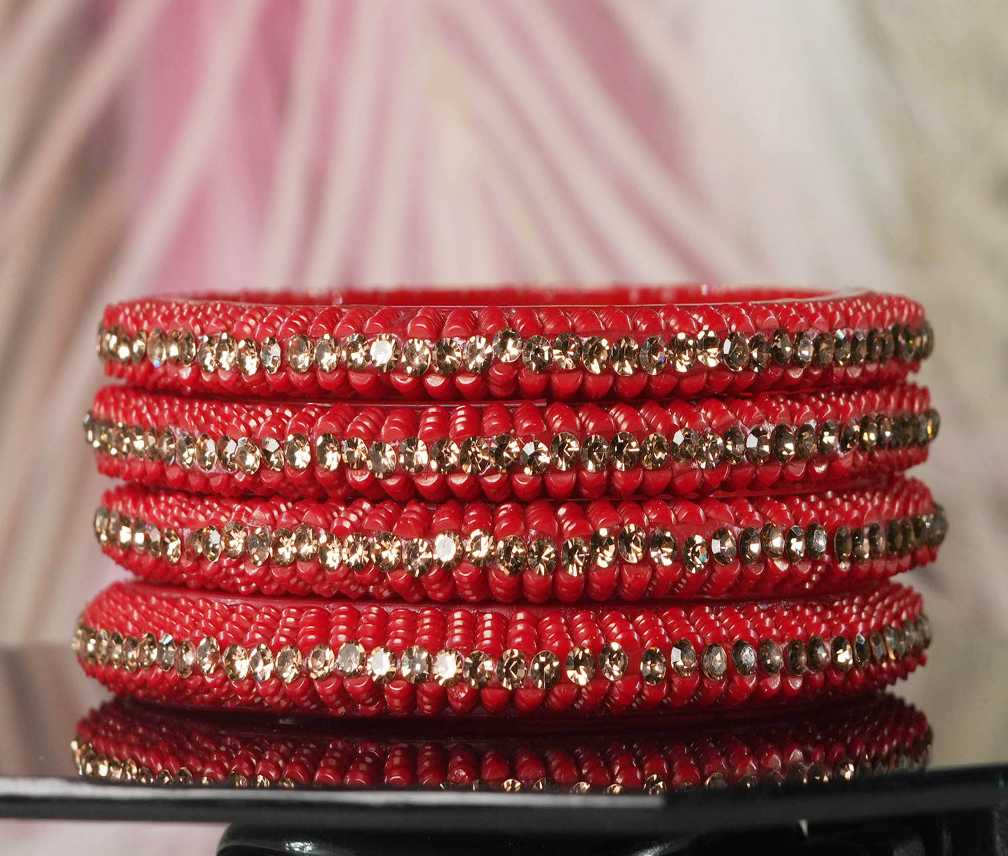 Glass Kada for Women & Girls Beads Studded Bangles for Ladies (Pack of 4 Kada)