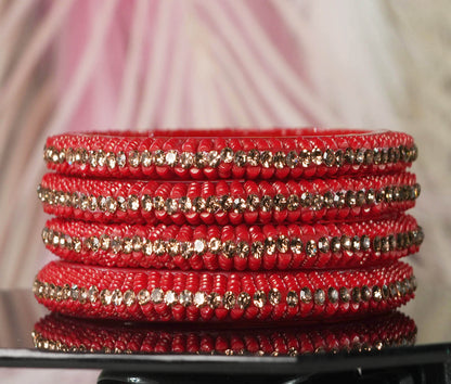 Glass Kada for Women & Girls Beads Studded Bangles for Ladies (Pack of 4 Kada)