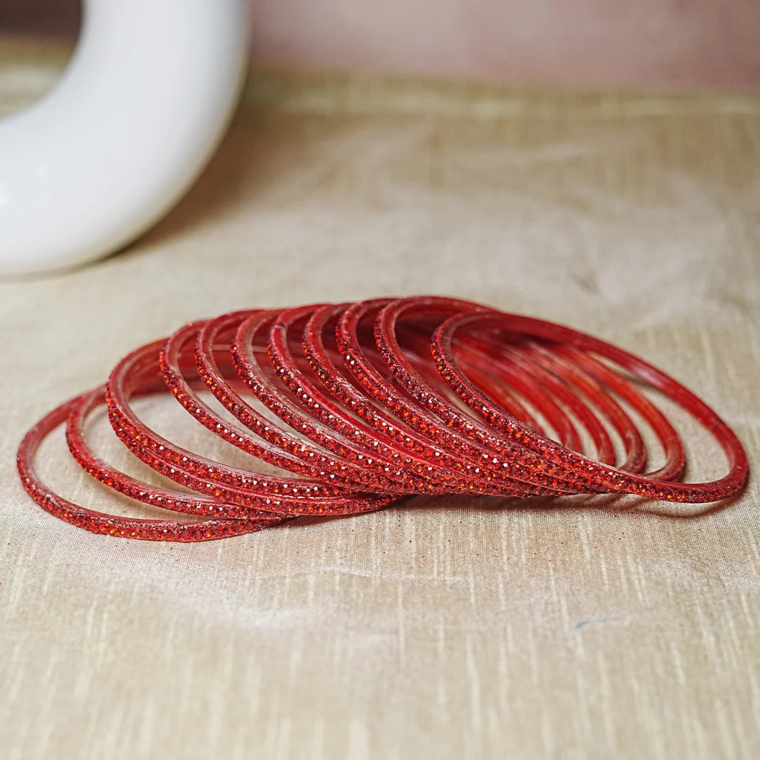 Women’s Designer Glass Bangles Set with Beads Work (Pack of 12)