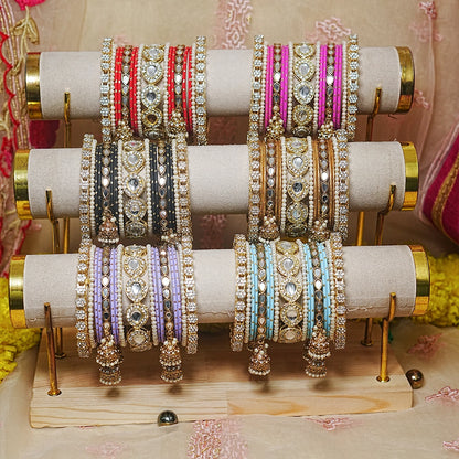Traditional Bangles Set for Women & Girls | Kundan Work with Jhumki Latkan Kada