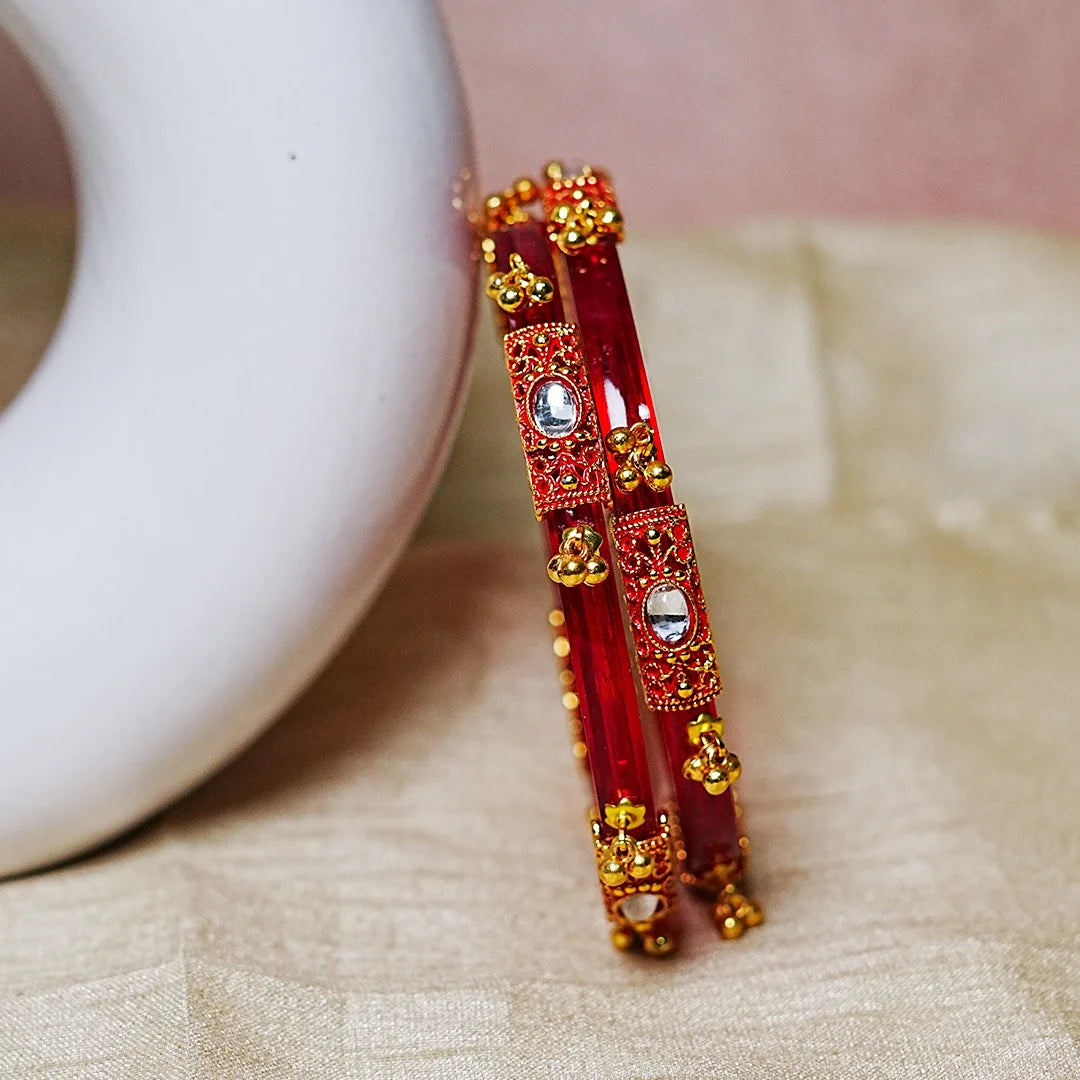 Premium Gold Ball Studded Acrylic Kada for Women (Pack of 2)