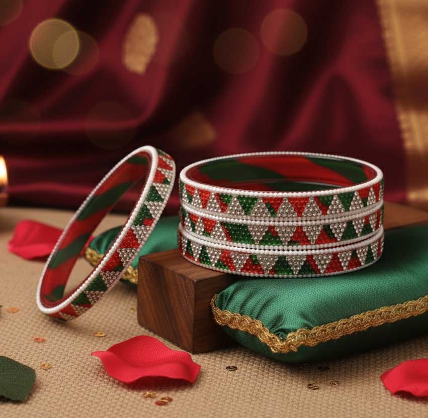 Handmade Multicolor Shade Glass Kada for Women & Girls (Pack of 4)