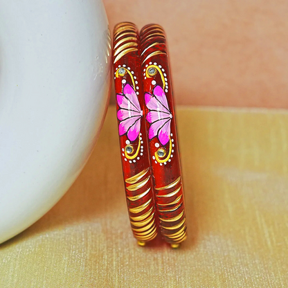 Handcrafted Lotus Printed Pattern Glass Kada for Women (Pack of 2)