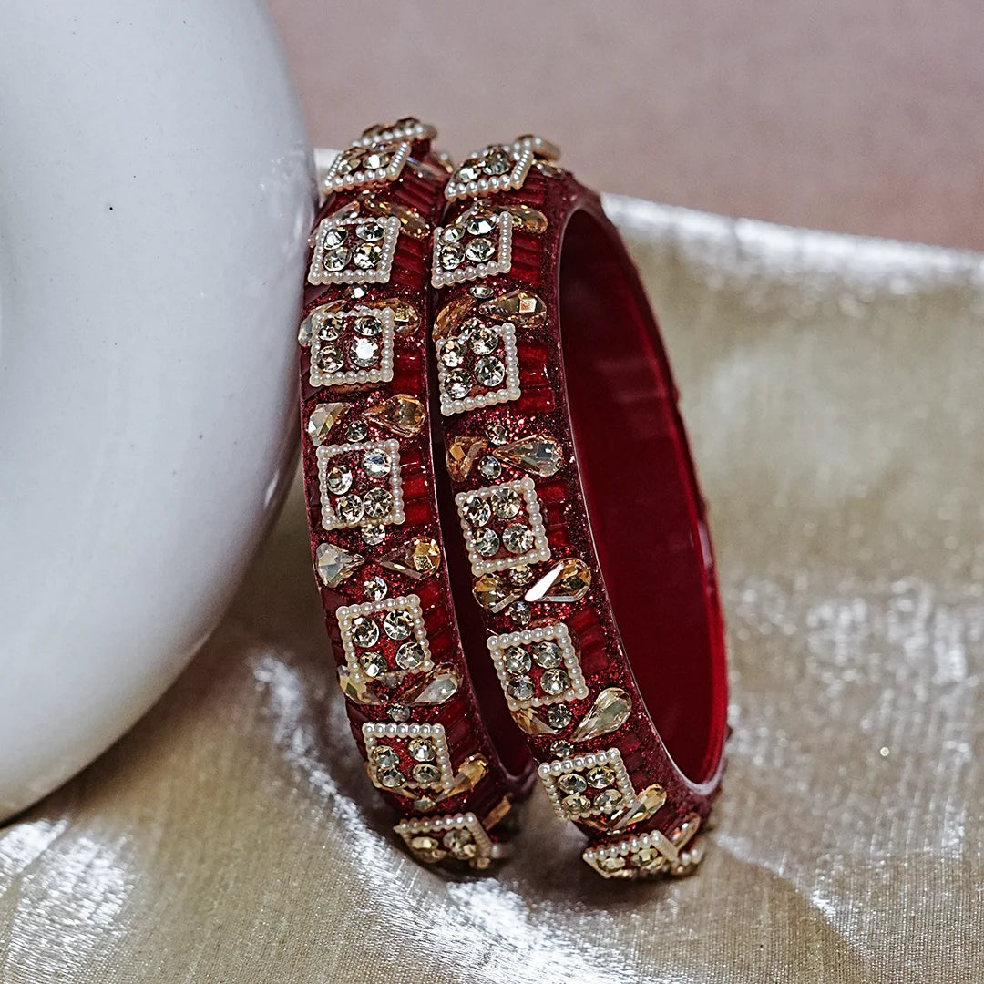 Women’s Glass Kada Bangles with Pearl & Stone Work (Pack of 2)
