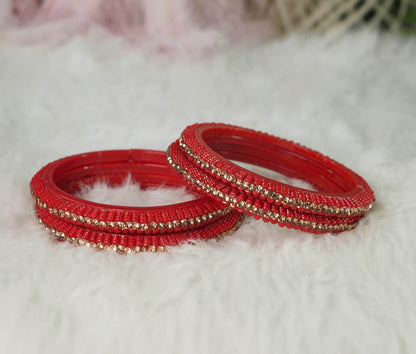 Glass Kada for Women & Girls Beads Studded Bangles for Ladies (Pack of 4 Kada)