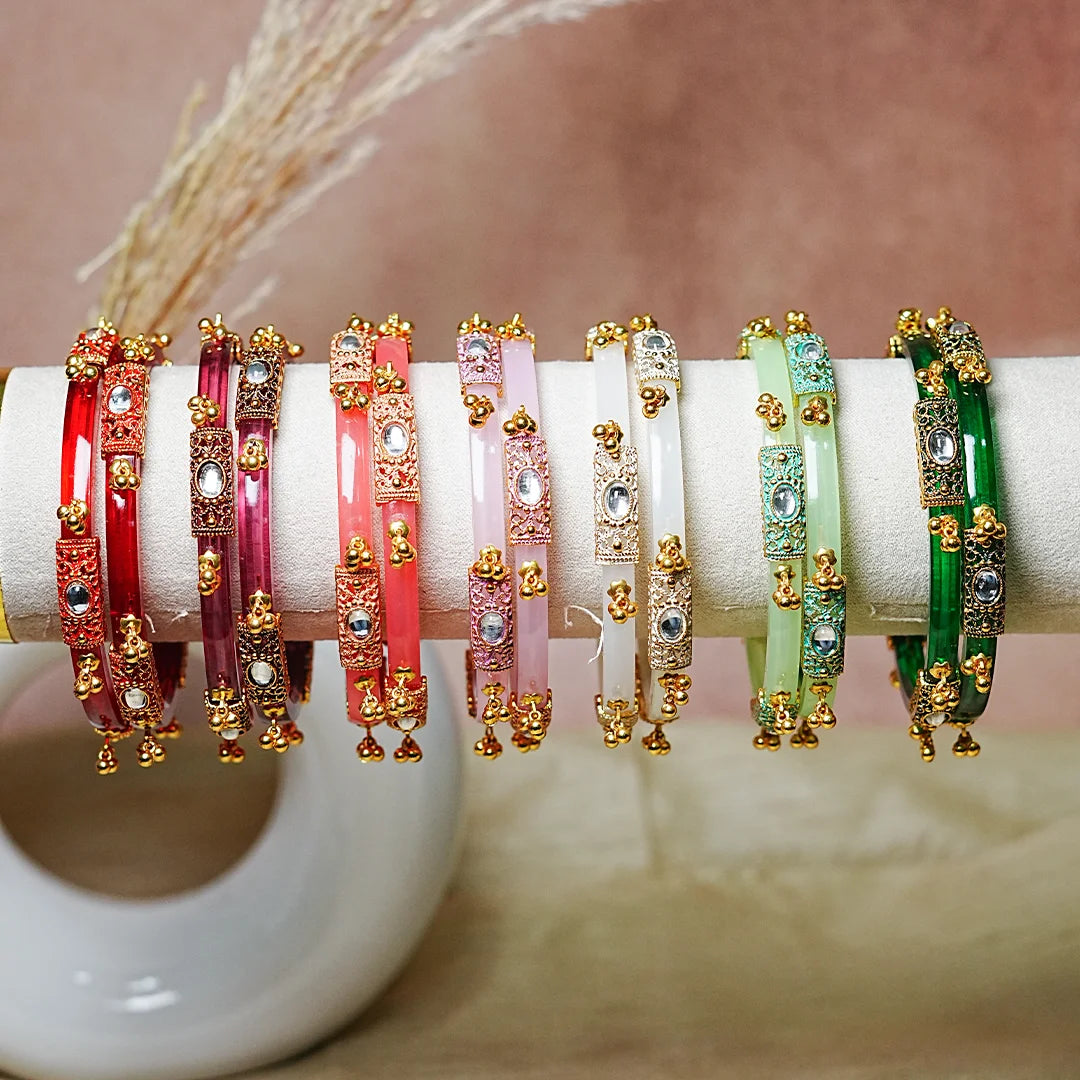 Premium Gold Ball Studded Acrylic Kada for Women (Pack of 2)