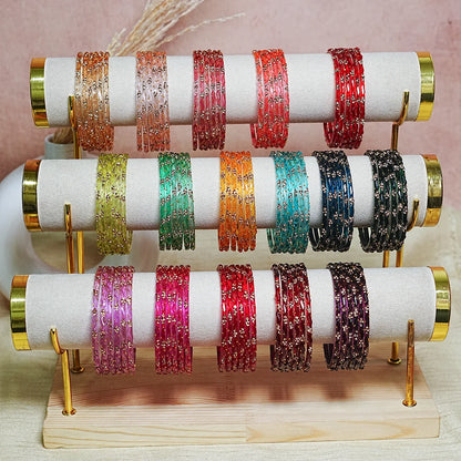 Designer Beads Work Glass Bangles for Women (Pack of 12 Bangle)