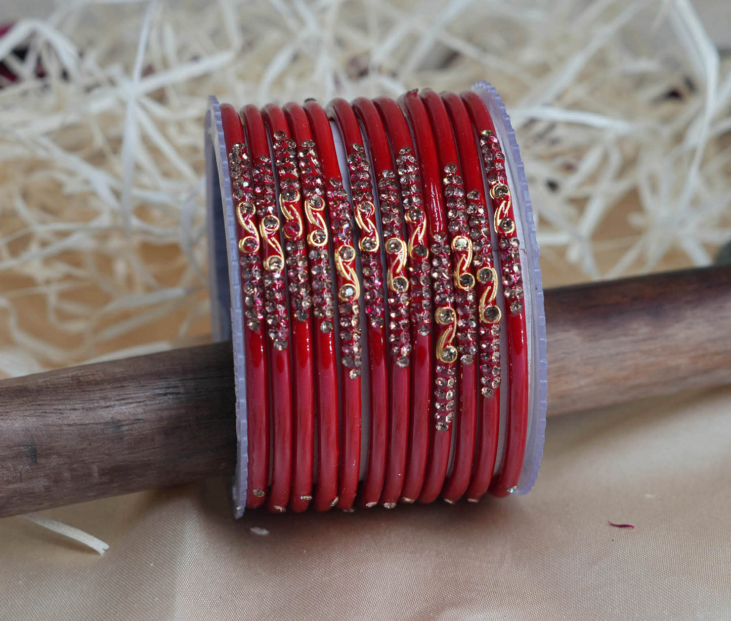 Traditional Glass Bangles with Zircon Beads Studded for Women & Girls (Pack of 12 bangles)