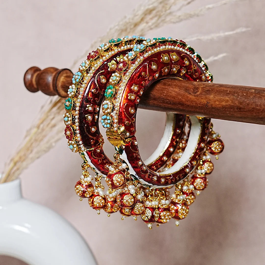 Stylish Traditional Jewelry Red Color Rajwadi Kada for Women (Pack 2) - The Golden Cascade