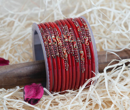 Traditional Glass Bangles with Zircon Beads Studded for Women & Girls (Pack of 12 bangles)