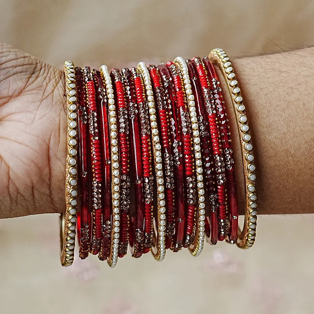 Elegant Women’s Glass Bangle Set for Wedding (Both Hands)