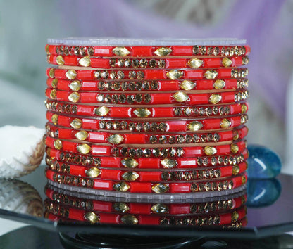 Multiple Color Glass Bangle with Stone Beads Work for Women & Girls (Pack 12 Bangles)