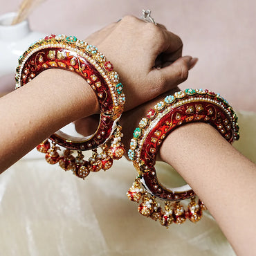 Stylish Traditional Jewelry Red Color Rajwadi Kada for Women (Pack 2) - The Golden Cascade