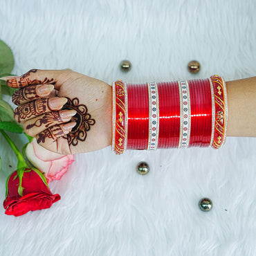 Red Color Wedding Shining Look Bridal Chura Set for Women (Both Hands)