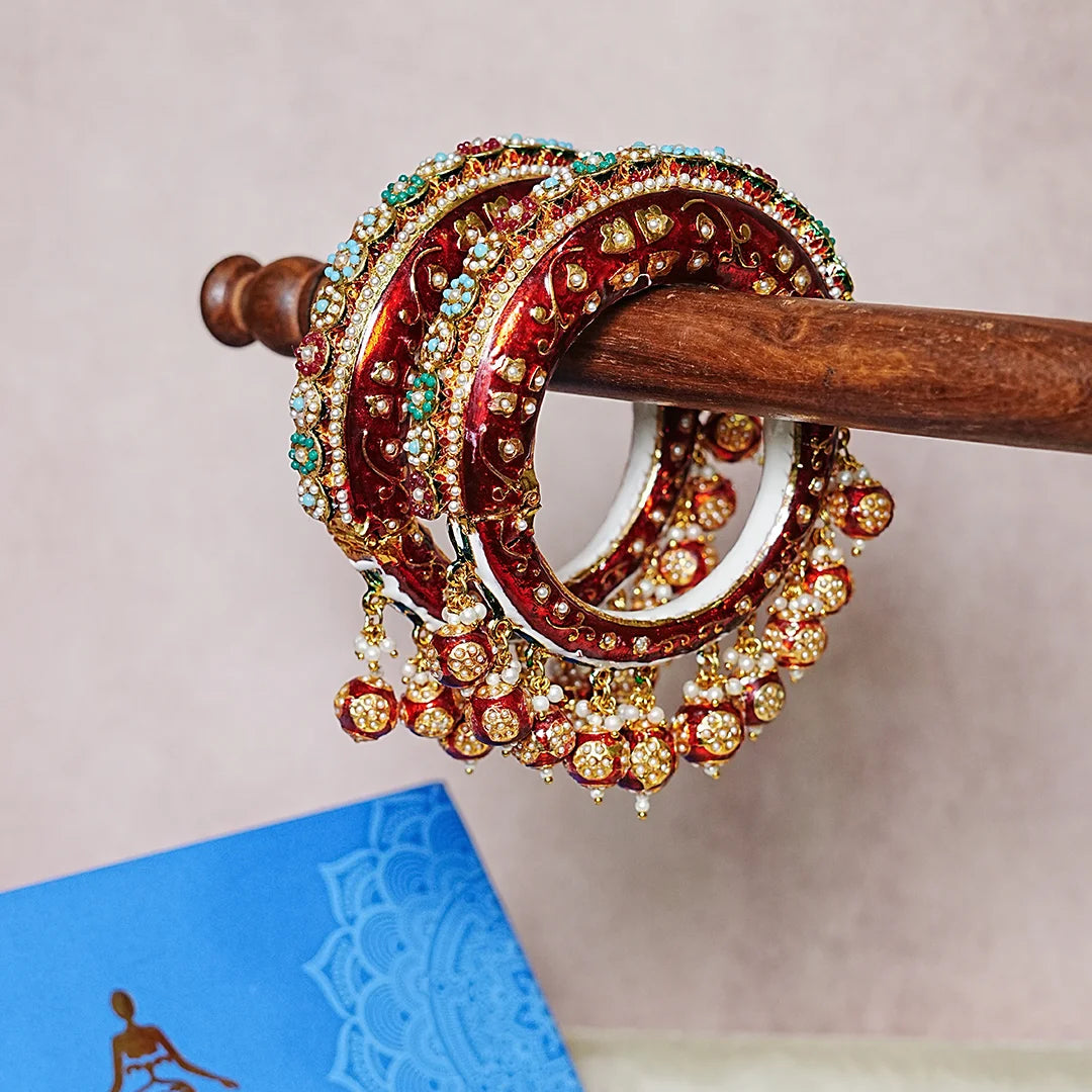 Stylish Traditional Jewelry Red Color Rajwadi Kada for Women (Pack 2) - The Golden Cascade