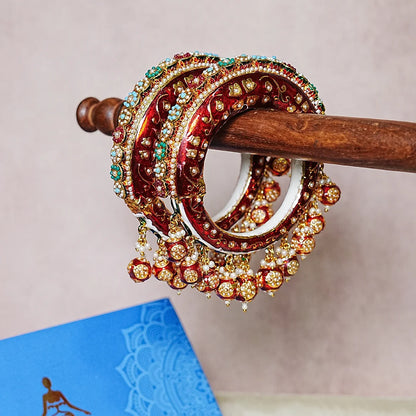 Stylish Traditional Jewelry Red Color Rajwadi Kada for Women (Pack 2) - The Golden Cascade