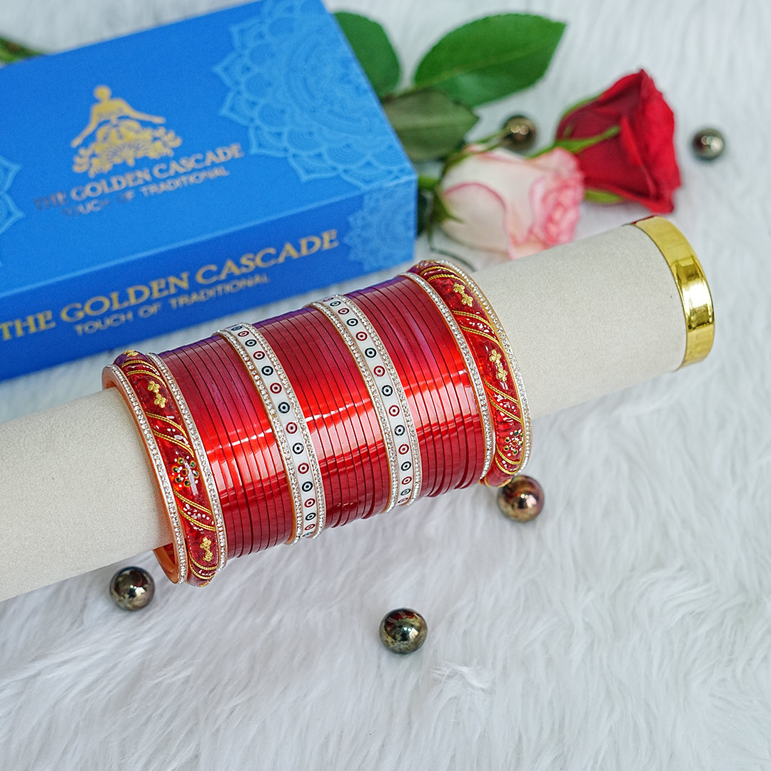 Red Color Wedding Shining Look Bridal Chura Set for Women (Both Hands)