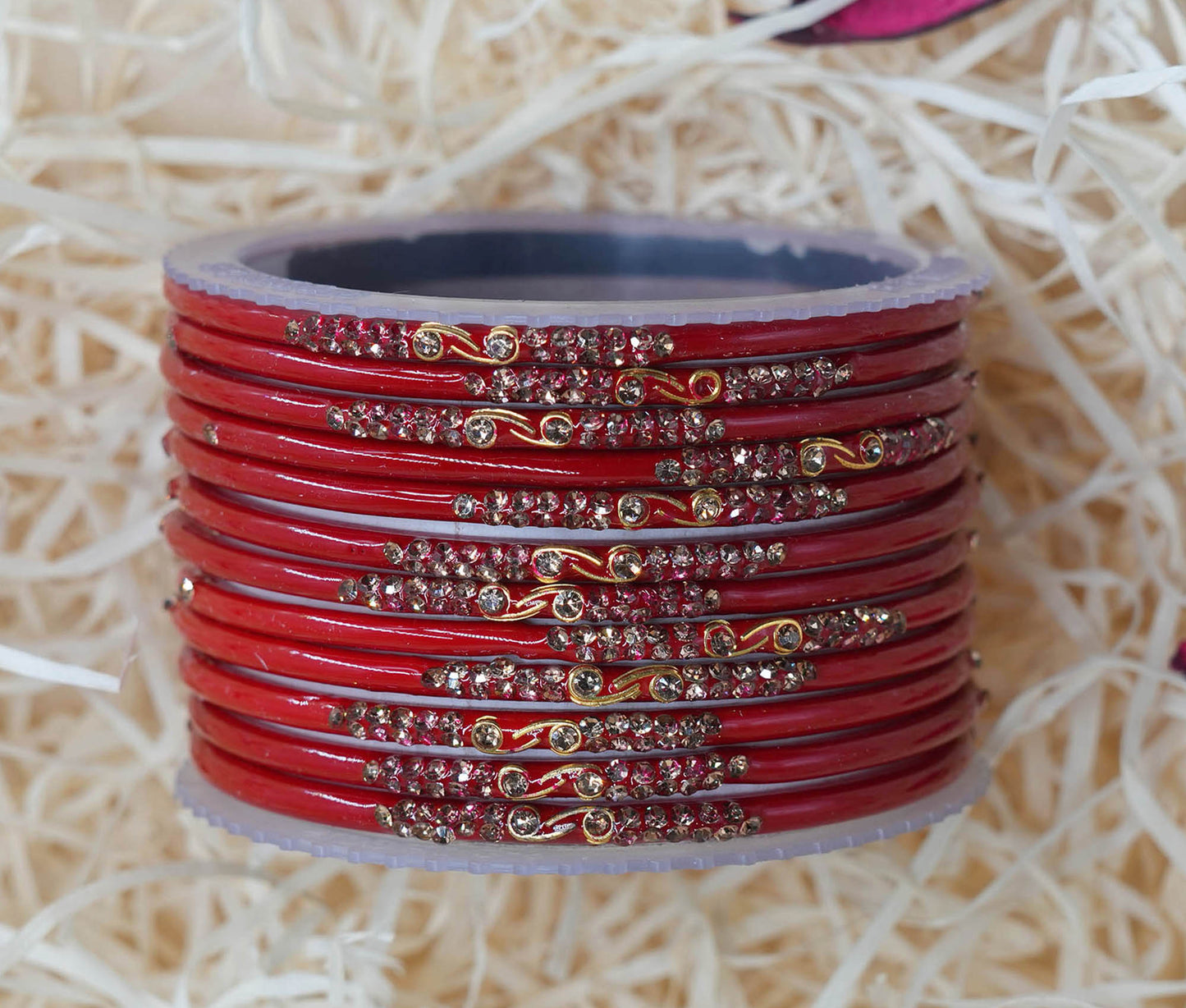 Traditional Glass Bangles with Zircon Beads Studded for Women & Girls (Pack of 12 bangles)