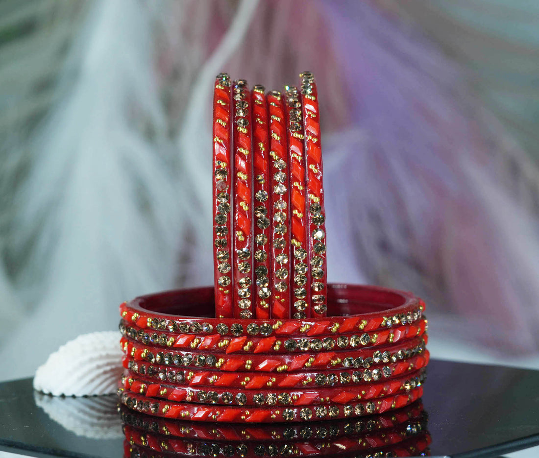 Glass Bangles with Gold Pearl Beads Studded for Women & Girls (Pack 12)