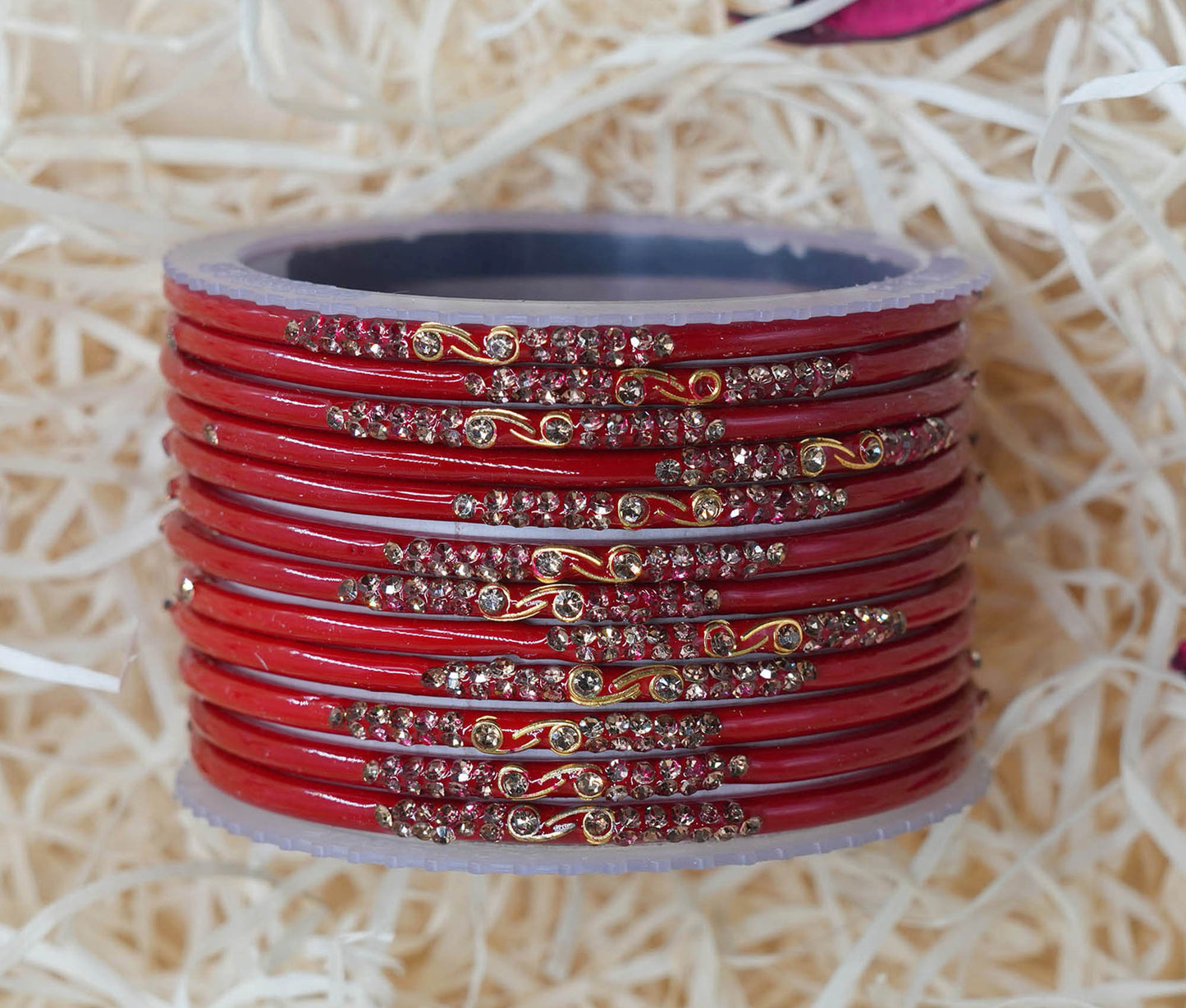 Traditional Glass Bangles with Zircon Beads Studded for Women & Girls (Pack of 12 bangles)