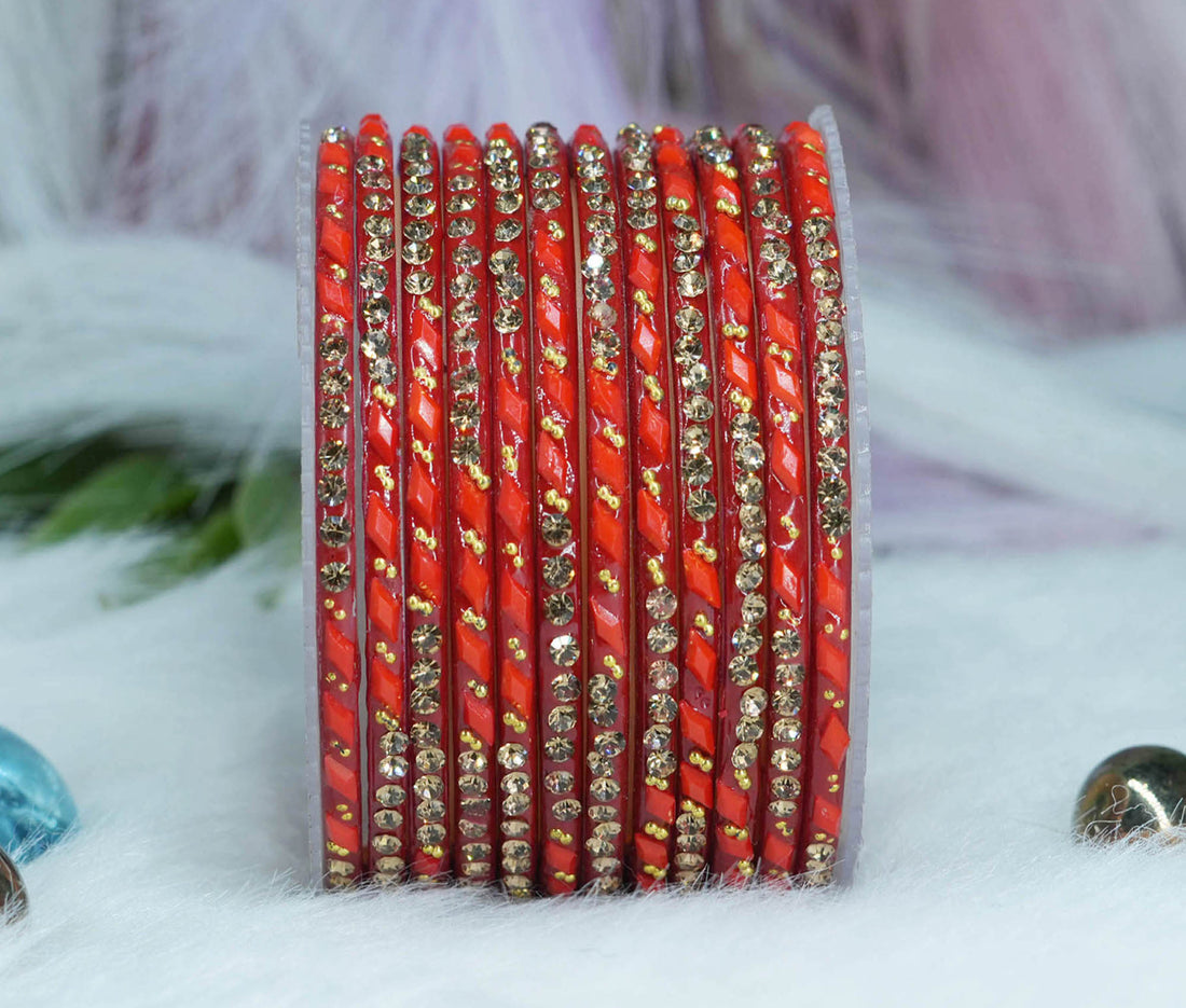 Glass Bangles with Gold Pearl Beads Studded for Women & Girls (Pack 12)
