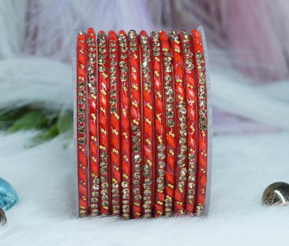 Glass Bangles with Gold Pearl Beads Studded for Women & Girls (Pack 12 Bangles)