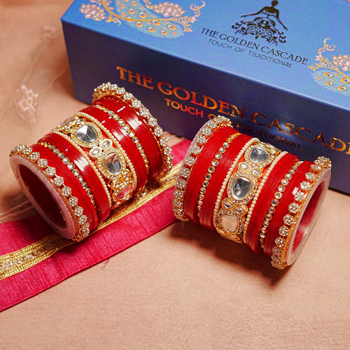 Traditional Indian Bridal Chuda Set for Women (Both Hands) - The Golden Cascade