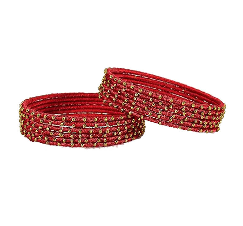 Traditional red glass bangles with golden bead design – Indian ethnic jewelry for women