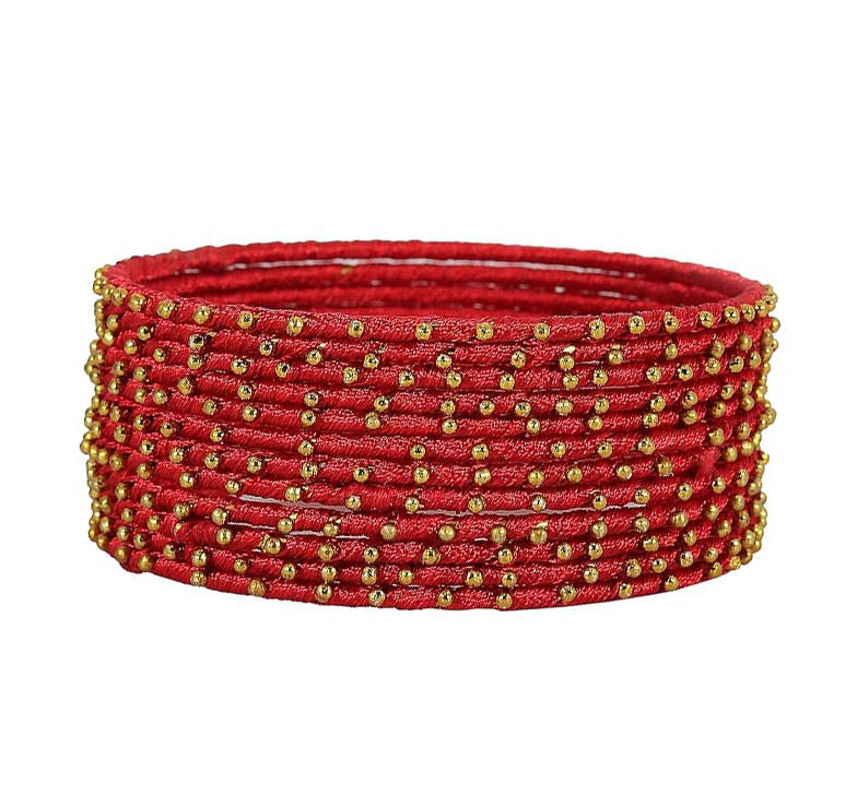 Traditional red glass bangles with golden bead design – Indian ethnic jewelry for women