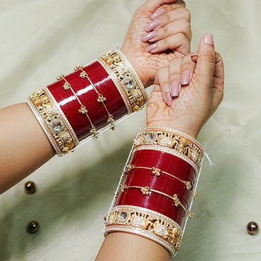 Royal Rajwadi Wedding Chura Set with Kundan & Elephant Design for Women (Both Hands)