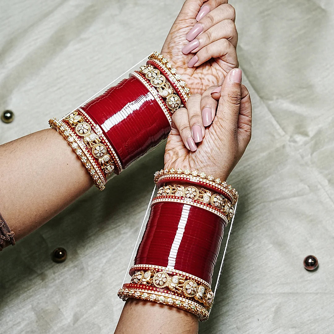 Rajwadi Wedding Chura Set with Elephant Design for Women (Both Hands)