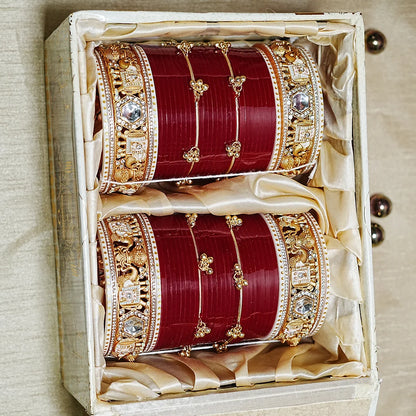 Royal Rajwadi Wedding Chura Set with Kundan & Elephant Design for Women (Both Hands)