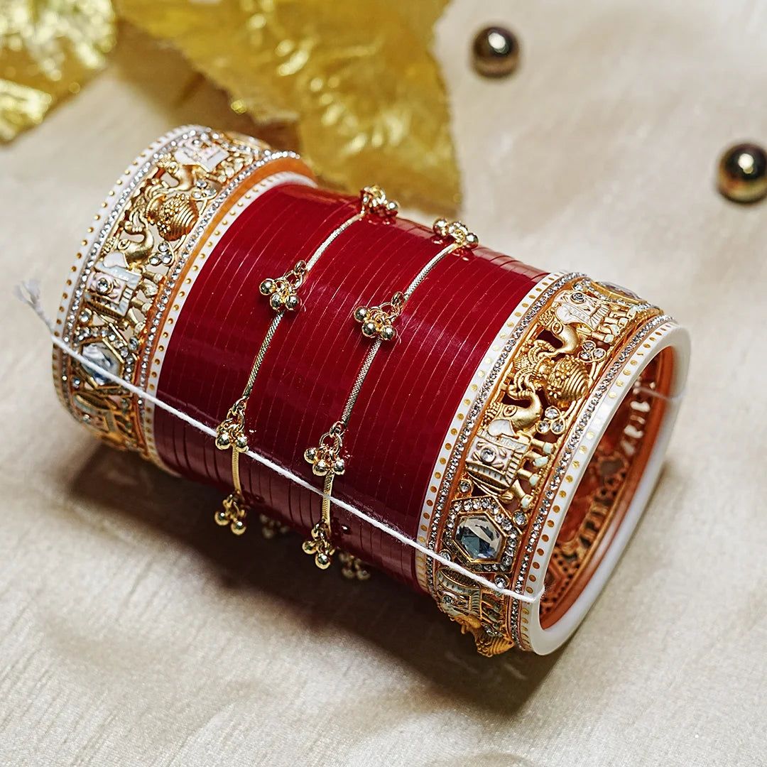 Royal Rajwadi Wedding Chura Set with Kundan & Elephant Design for Women (Both Hands)